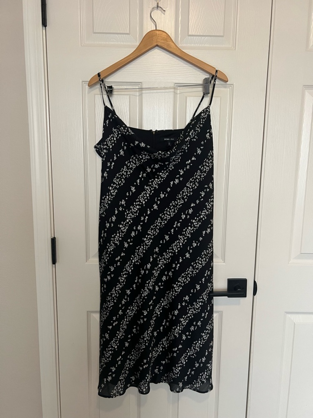 BCBG Black Y2K Style Floral Satin Summer Lightweight Slip Dress Sz L
